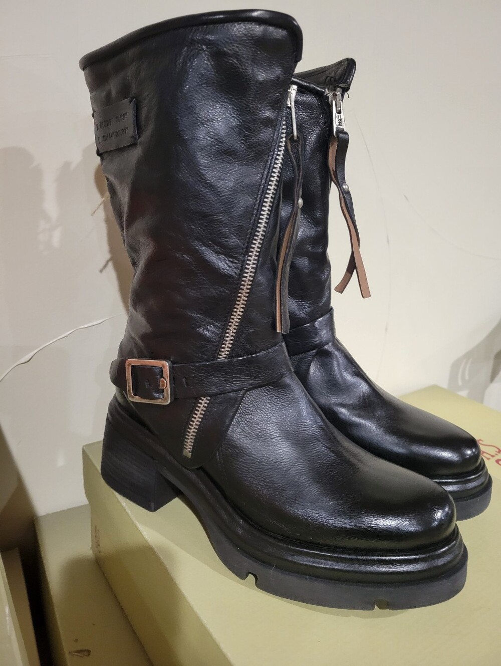 NWT A.S.98 EMORY Black Leather Mid-Calf Buckle Boots - Women 8.5 9 - Picture 2 of 8